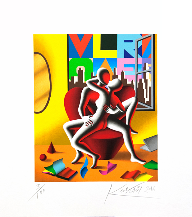 Mark Kostabi CAUTION TO THE WIND serigrafia 38 passaggi di colore 39x44 cm - 2016
