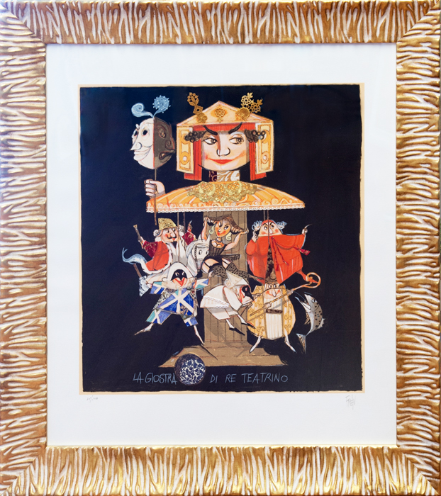 Paolo Fresu LA GIOSTRA DI RE TEATRINO serigrafia e collage 90x80 cm