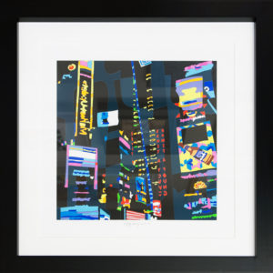 Ugo Nespolo CITY BY NIGHT Serigrafia a 24 colori, collage, glitter e calcografia a secco 50x50 cm